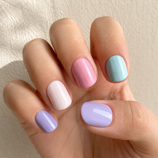 Hand wearing harmony nail wraps by namora