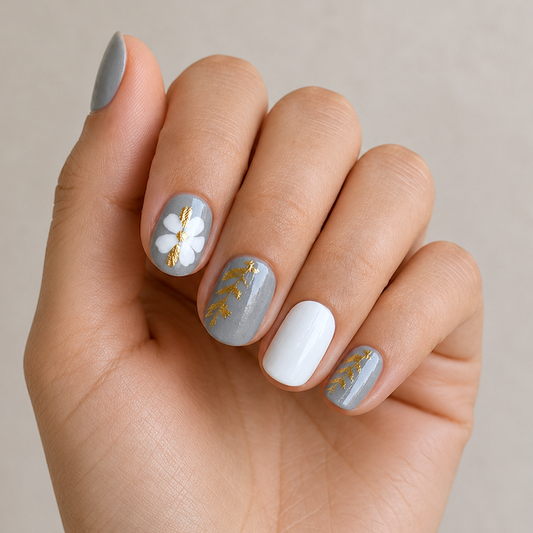 Hand wearing Tokyo Daisy Nail Wraps By Namora